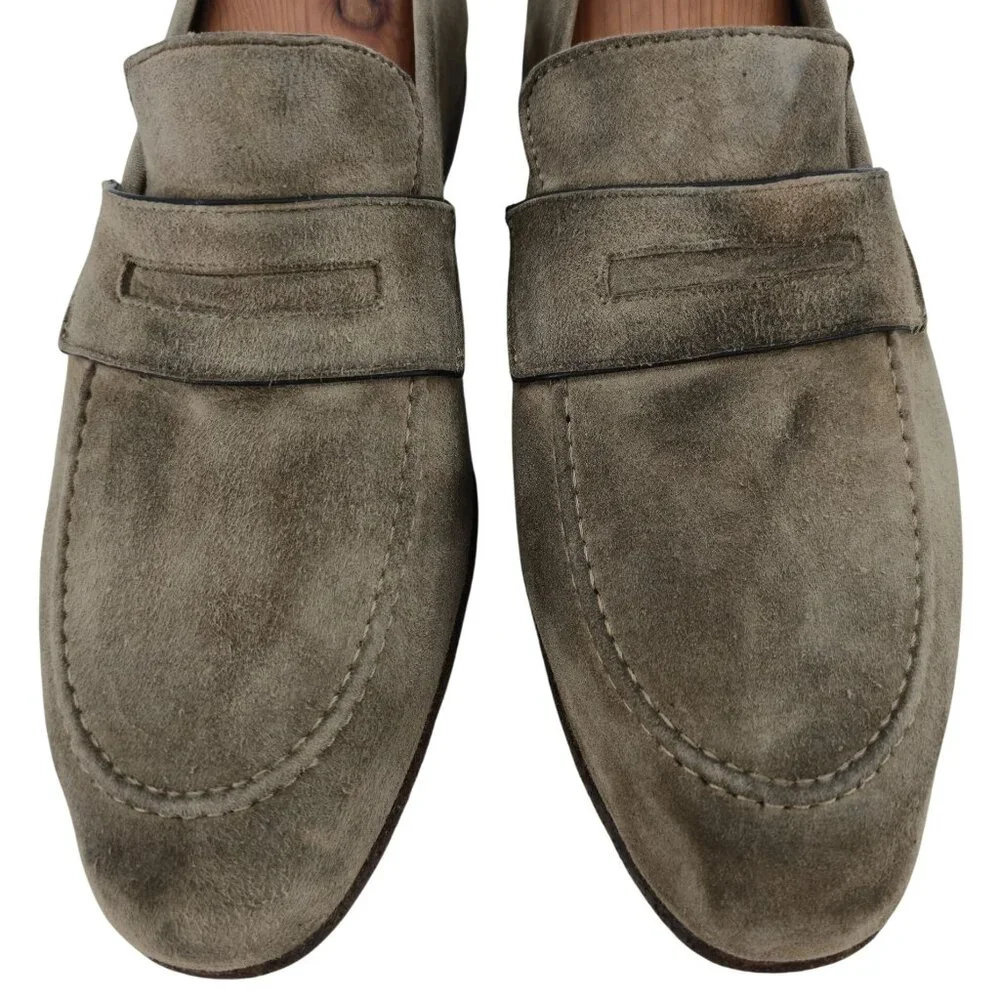 Andrea Ventura Firenze Mens 8.5D Tan Soft Suede Dress Shoes Penny Loafers Italy - Picture 2 of 11